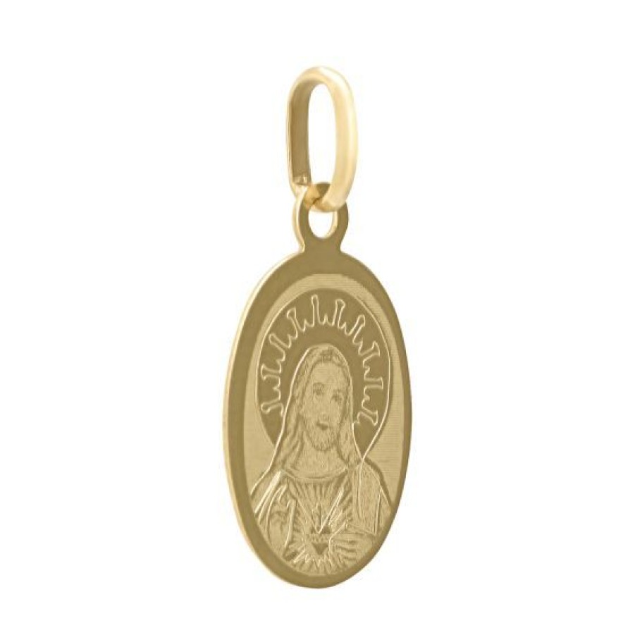 Joyeria Cristal Joyas | Medalla Sagrado Corazon Laser Ovalada Oro 14K