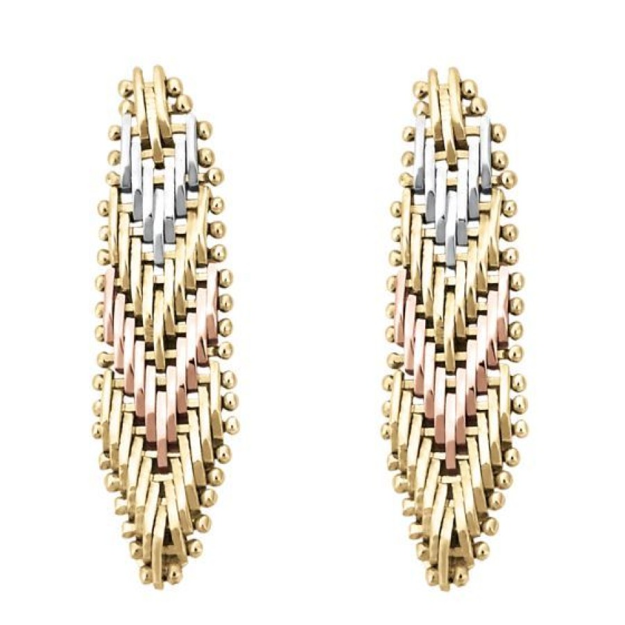 Joyeria Cristal Joyas | Aretes Flecha Oro Amarillo Blanco Y Rosa 14K