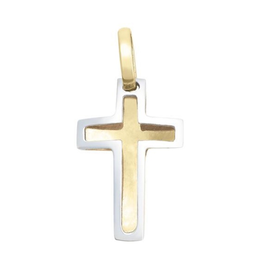 Joyeria Cristal Joyas | Cruz Oro Amarillo Y Blanco 14K