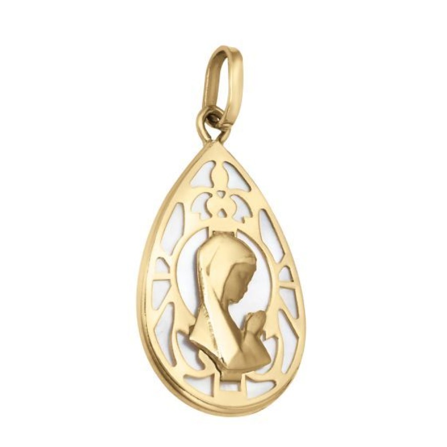 Joyeria Cristal Joyas | Medalla Madona Oro 14K Madre Perla