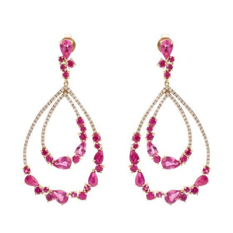 Joyeria Cristal Joyas | Aretes Oro Rosa 14K Con 52 Puntos De Diamante Y 6.93 Quilates De Amatista Y Rubi