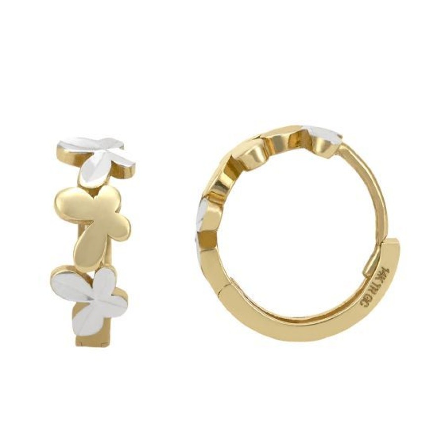 Joyeria Cristal Joyas | Huggies Mariposa Oro Amarillo Y Blanco 14K