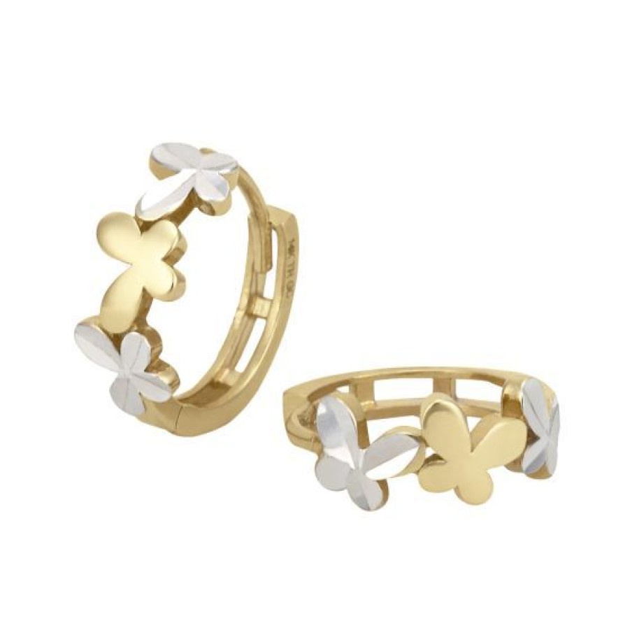 Joyeria Cristal Joyas | Huggies Mariposa Oro Amarillo Y Blanco 14K