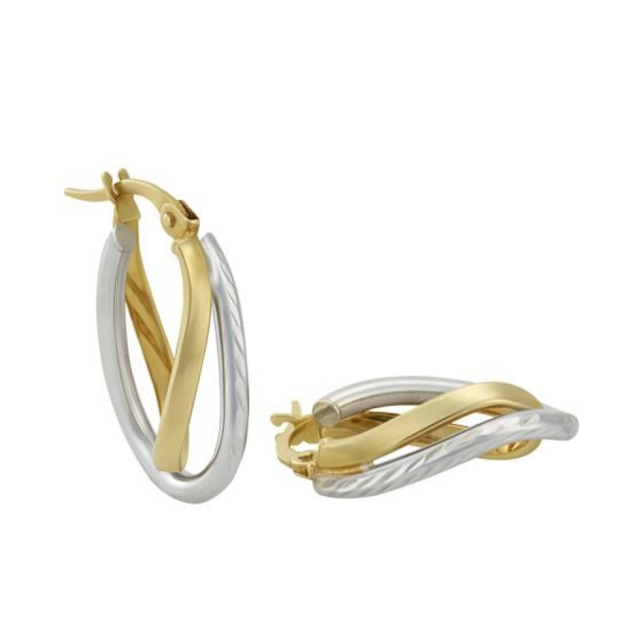 Joyeria Cristal Joyas | Arracadas Rectangular Doble Oro Amarillo Y Blanco 14K