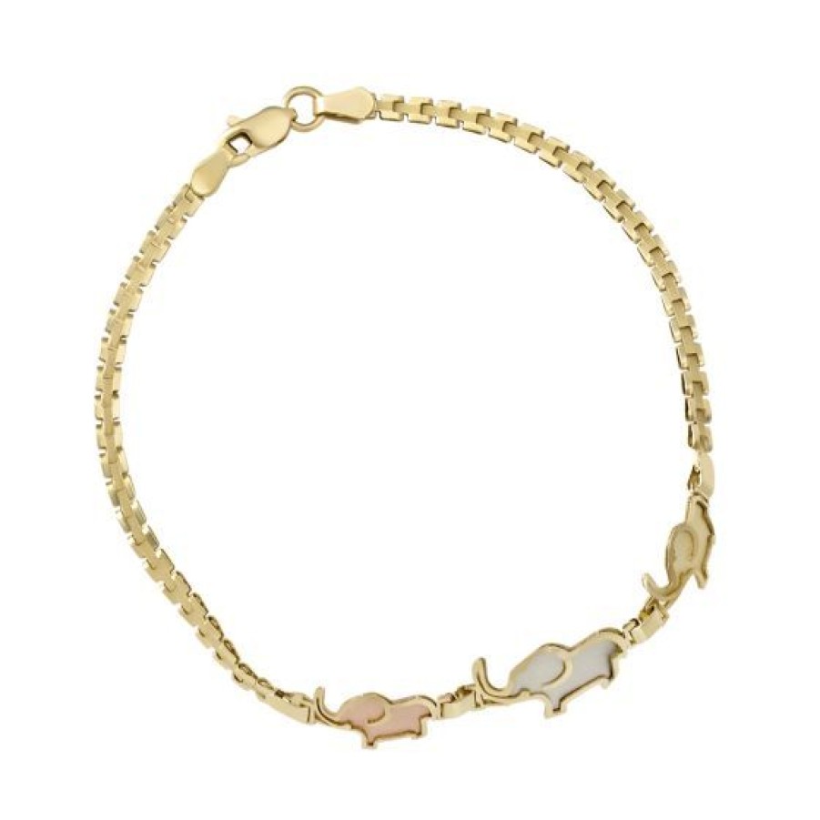 Joyeria Cristal Joyas | Pulsera Dama Elefantes Oro Florentino 14K