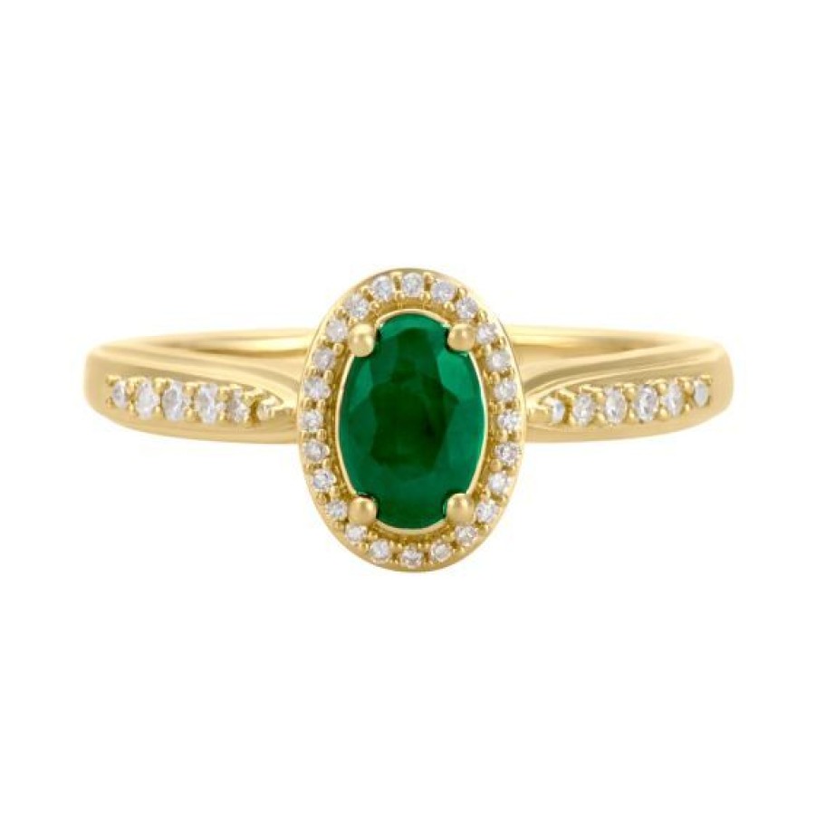 Joyeria Cristal Joyas | Anillo Oro 14K Con 10 Puntos De Diamante Y 50 Puntos De Esmeralda