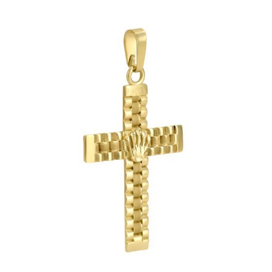 Joyeria Cristal Joyas | Cruz Tejido Real Oro 14K