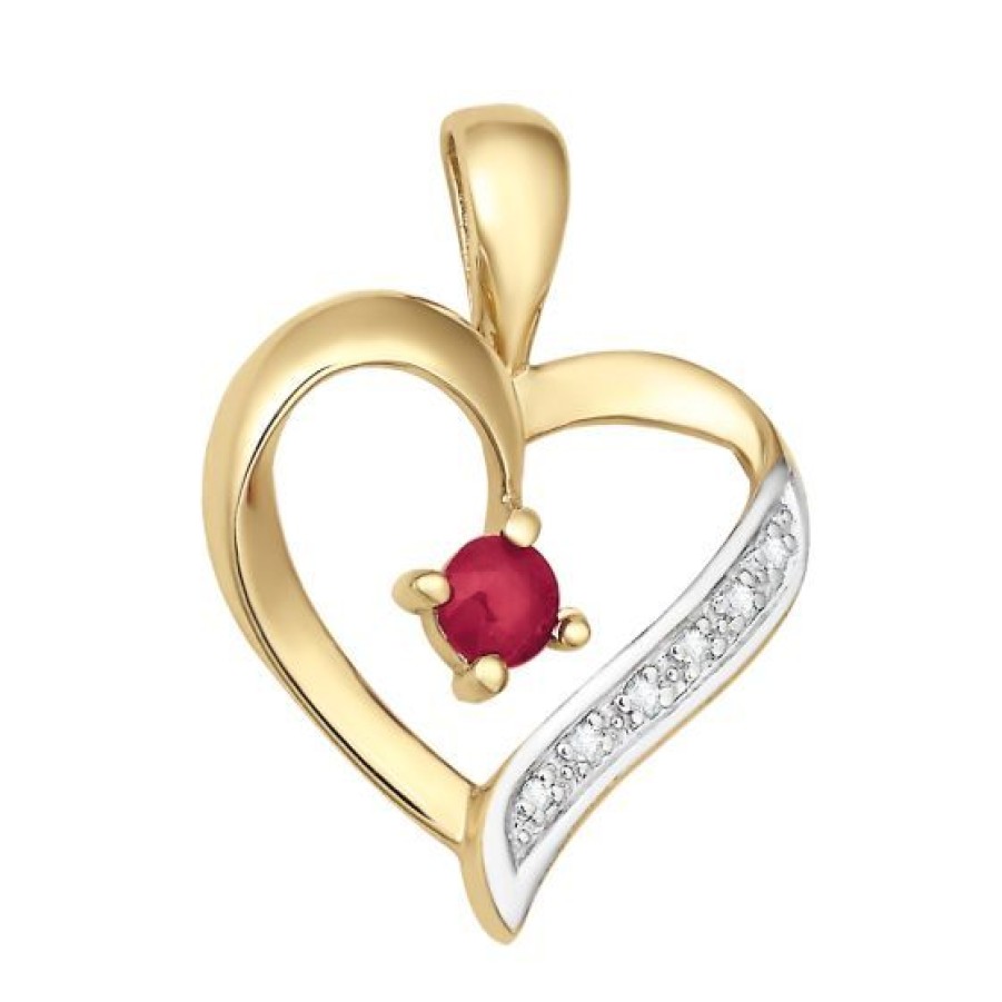 Joyeria Cristal Joyas | Dije Corazon Oro 14K Con 2 Puntos De Diamante Y 16 Puntos De Rubi