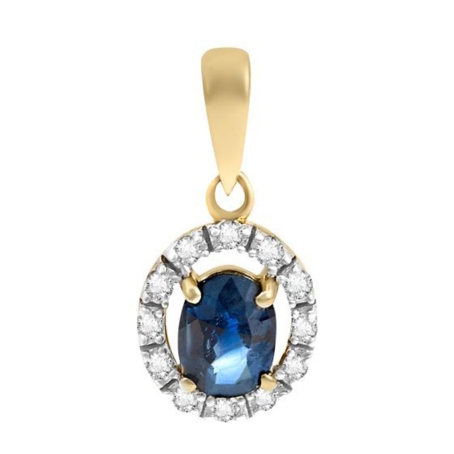 Joyeria Cristal Joyas | Dije Oro 14K Con 6 Puntos De Diamante Y 43 De Zafiro