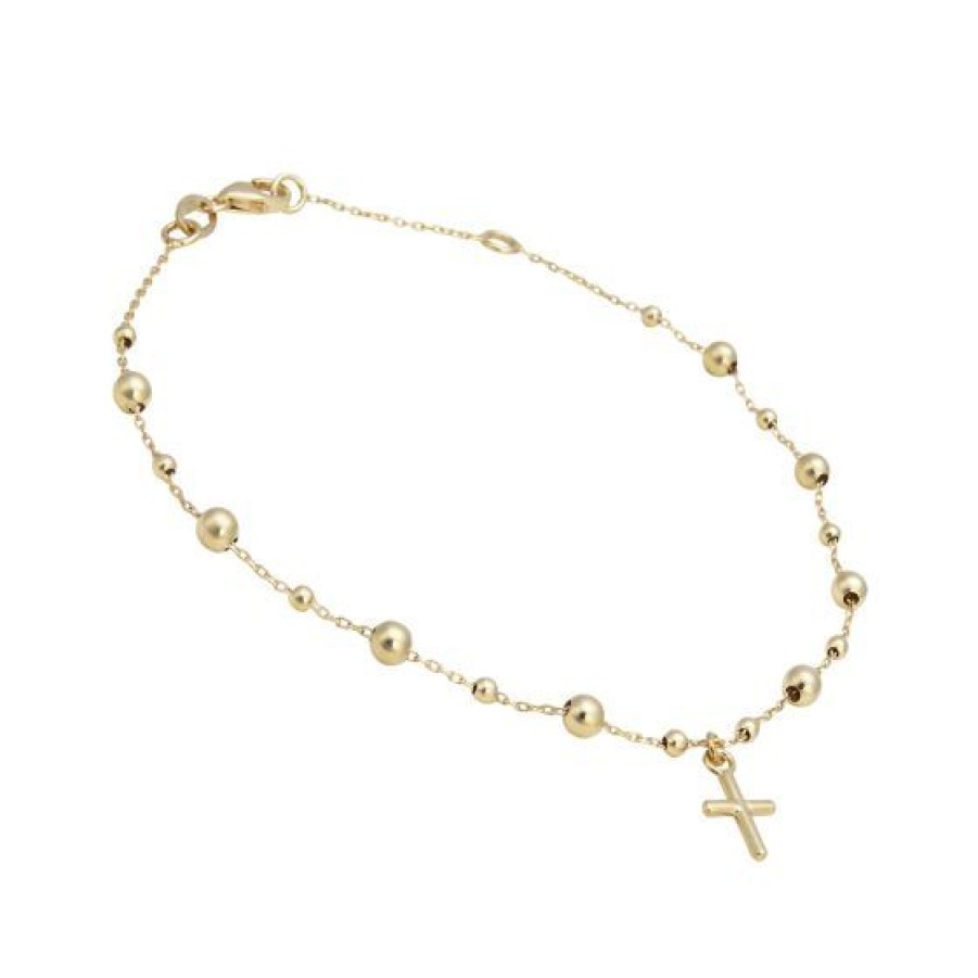 Joyeria Cristal Joyas | Pulsera Dama Cruz Tipo Rosario Oro 14K