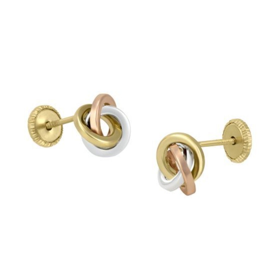 Joyeria Cristal Joyas | Aretes Nino Oro Amarillo Blanco Y Rosa 14K