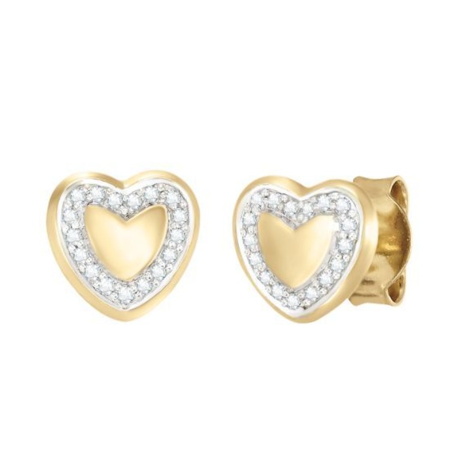 Joyeria Cristal Joyas | Aretes Corazon Oro 14K Con 5 Puntos De Diamante