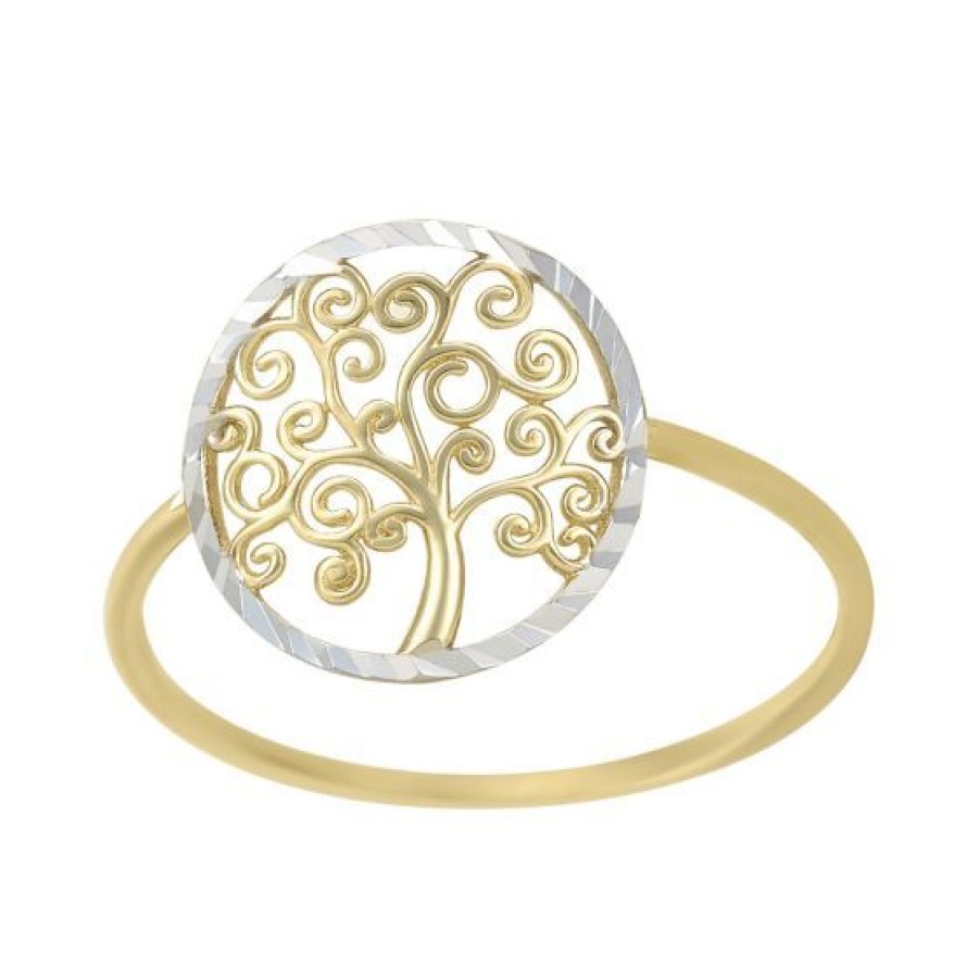 Joyeria Cristal Joyas | Anillo Dama Arbol De Vida Oro Bicolor 14K