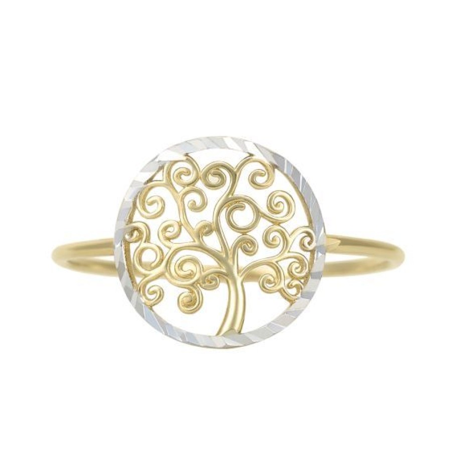 Joyeria Cristal Joyas | Anillo Dama Arbol De Vida Oro Bicolor 14K