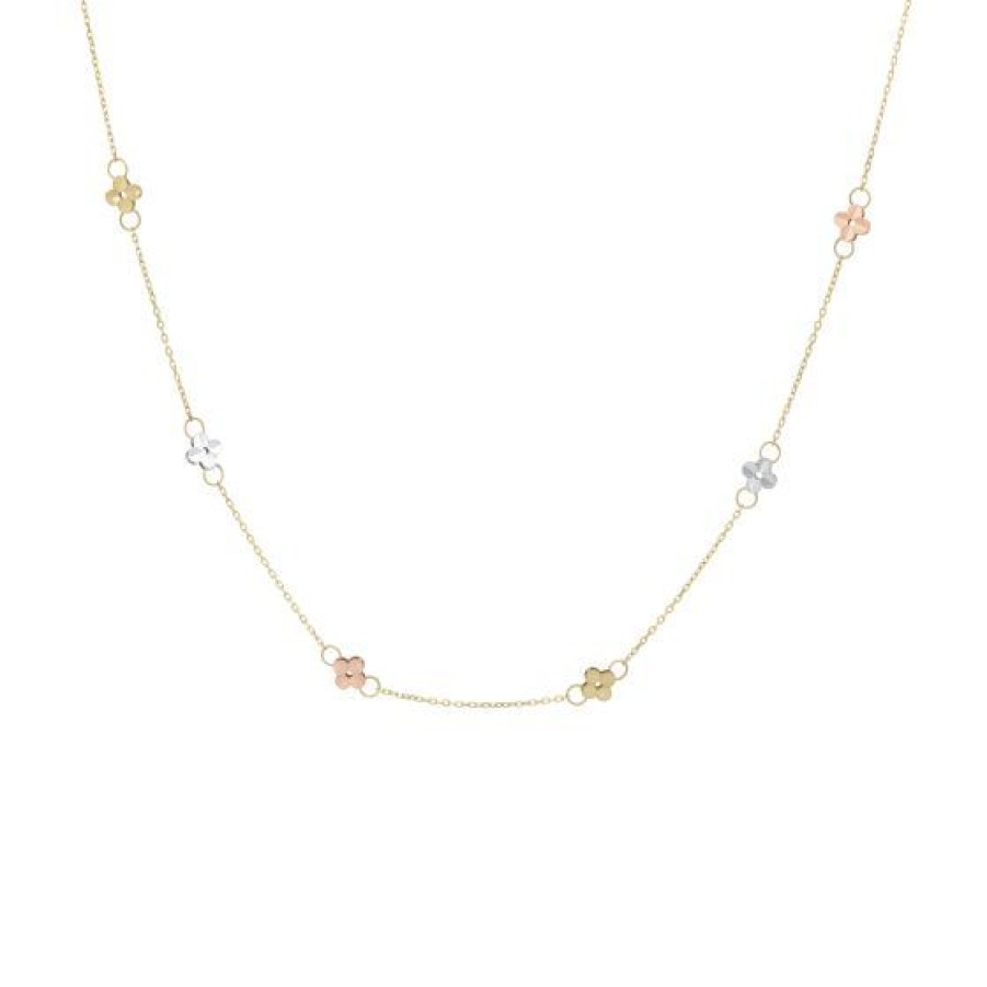 Joyeria Cristal Joyas | Gargantilla Flores Oro Amarillo, Blanco Y Rosa 14K