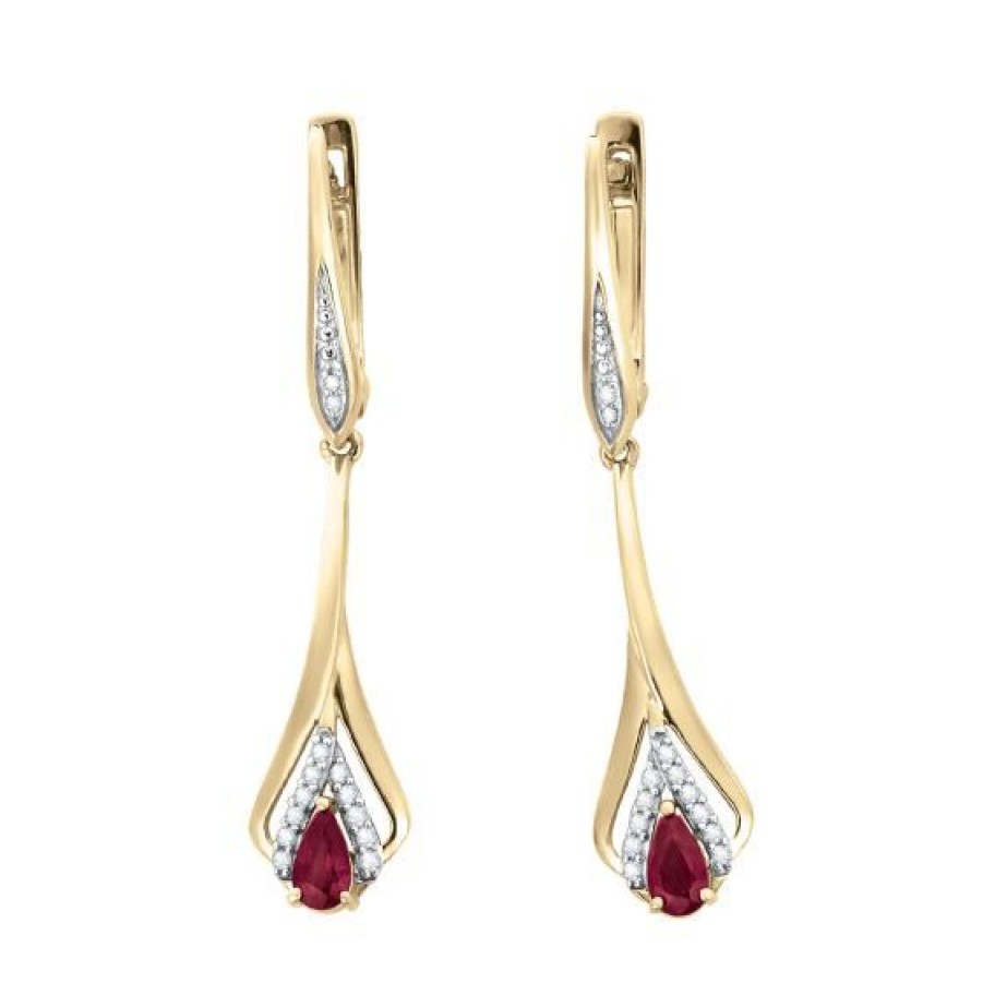 Joyeria Cristal Joyas | Aretes Oro 14K Diamante Y Rubi