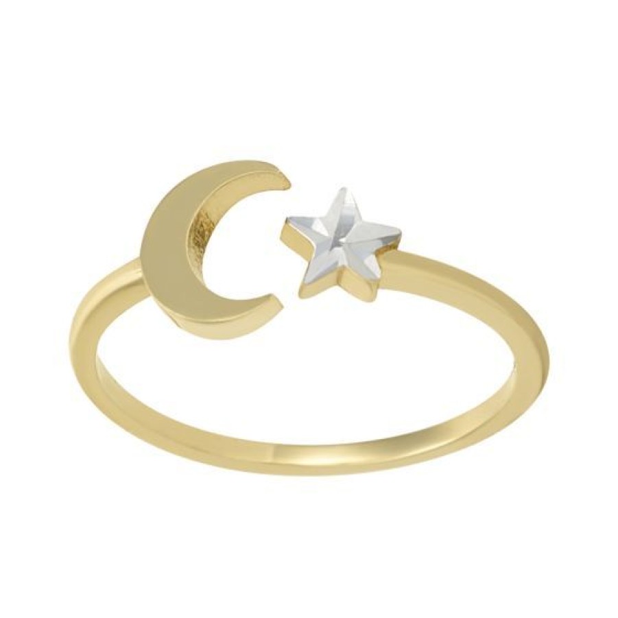 Joyeria Cristal Joyas | Anillo Dama Luna Y Estrella Oro Amarillo Y Blanco 14K