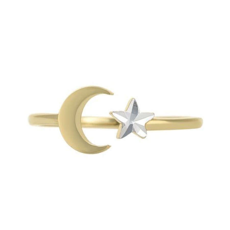 Joyeria Cristal Joyas | Anillo Dama Luna Y Estrella Oro Amarillo Y Blanco 14K