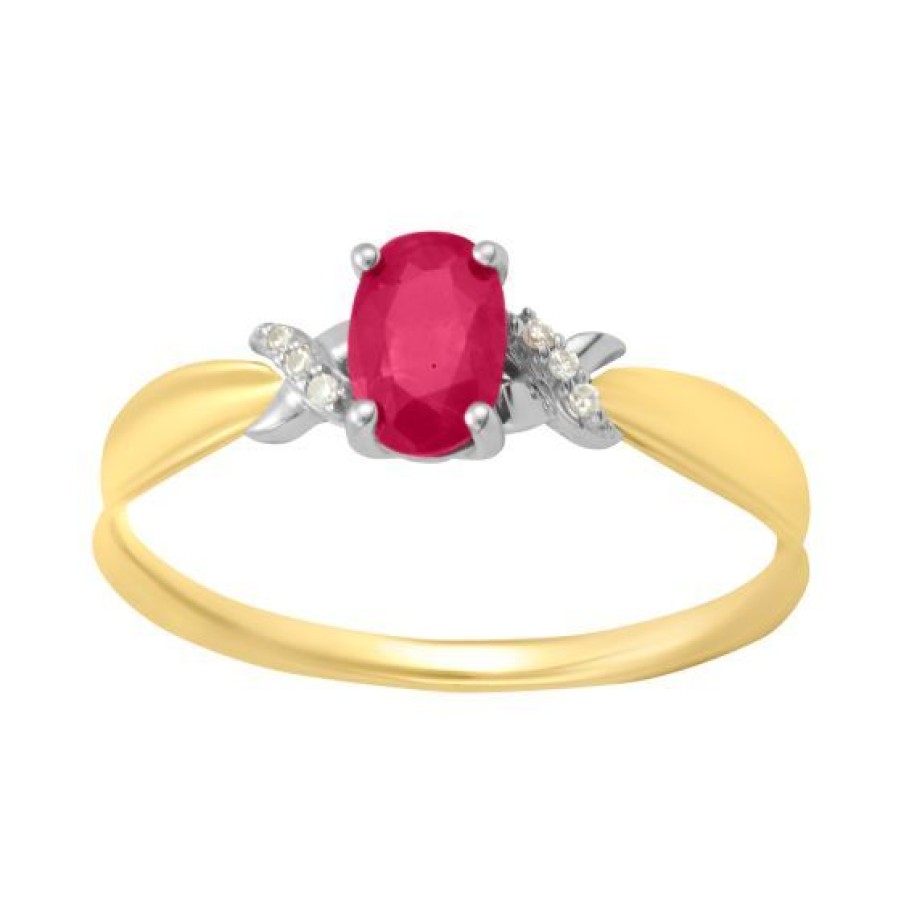 Joyeria Cristal Joyas | Anillo Oro Blanco Y Amarillo 14K Con 2 Puntos De Diamante Y 58 Puntos De Rubi