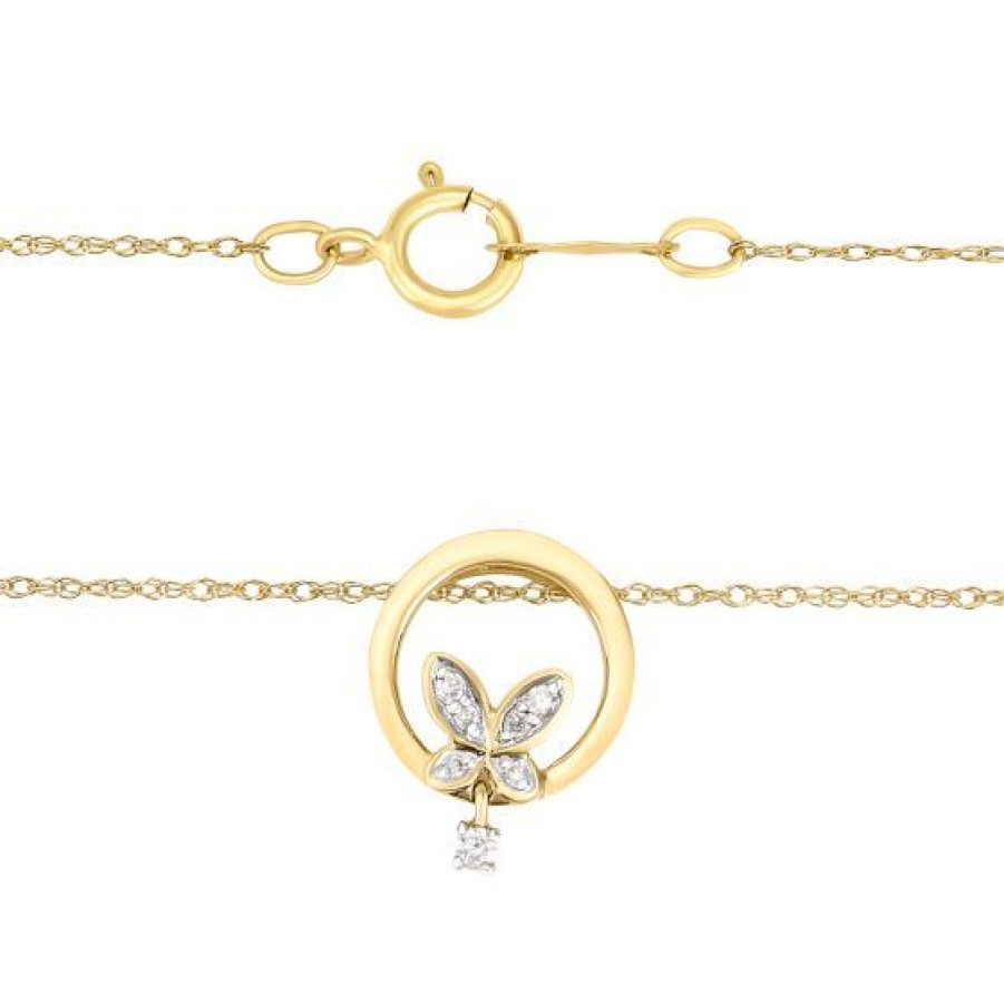 Joyeria Cristal Joyas | Cadena Con Dije Mariposa Con Aro Oro 14K Con 4 Puntos De Diamante