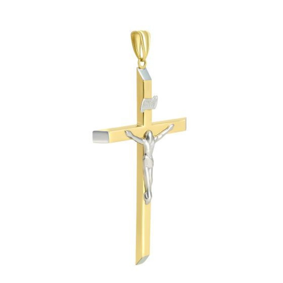 Joyeria Cristal Joyas | Cruz Oro Amarillo Y Blanco 14K