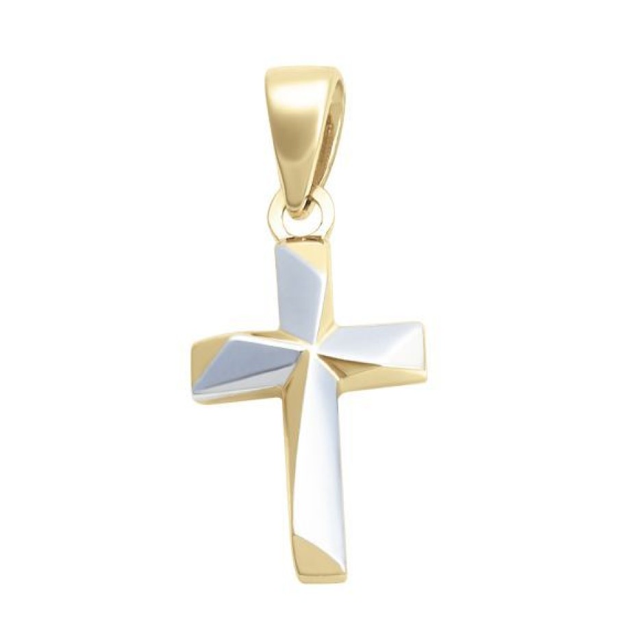 Joyeria Cristal Joyas | Cruz Moderna Oro Amarillo Y Blanco 14K