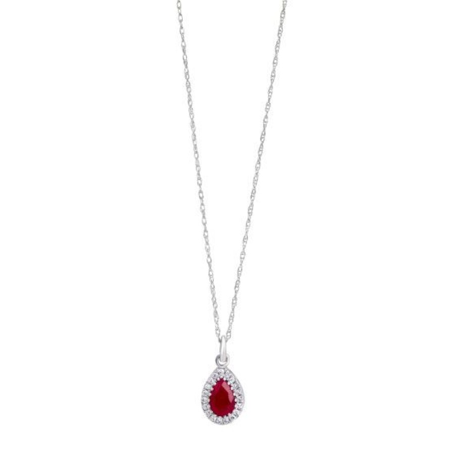 Joyeria Cristal Joyas | Dije Con Cadena Oro Blanco 14K Con 7 Puntos De Diamante Y 51 Puntos De Rubi