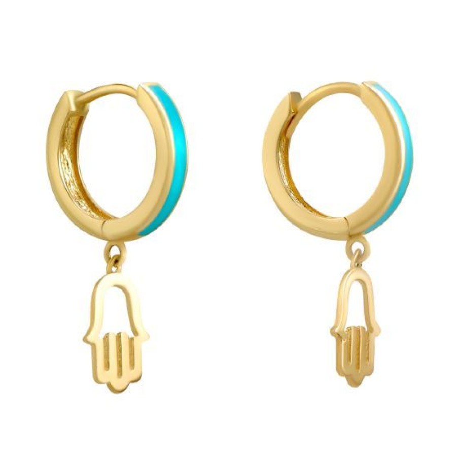 Joyeria Cristal Joyas | Huggies Mano De Fatima Esmalte Azul Oro 14K