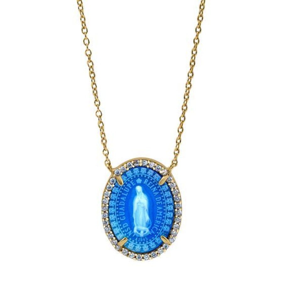 Joyeria Cristal Joyas | Medalla Halo Virgen De Guadalupe Con Cadena Plata .925 Chapa De Oro 18K