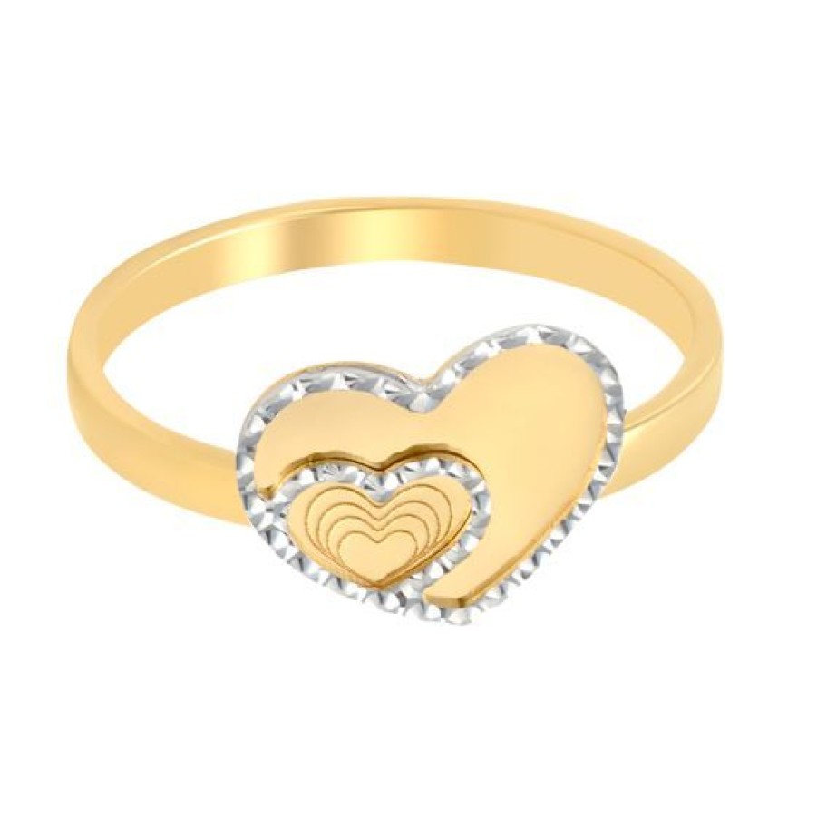 Joyeria Cristal Joyas | Anillo Corazon Oro Blanco Y Amarillo 14K #7