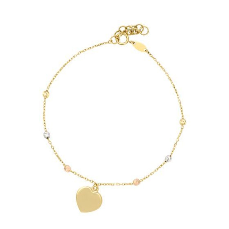 Joyeria Cristal Joyas | Pulsera Corazon Oro Blanco, Amarillo Y Rosa 14K