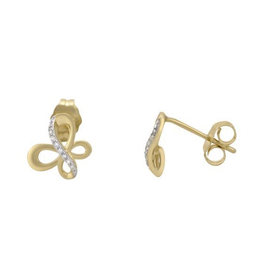 Joyeria Cristal Joyas | Aretes Mariposa Oro 14K Con 3 Puntos De Diamante