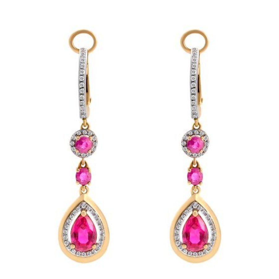 Joyeria Cristal Joyas | Aretes Oro Rosa 14K Con 33 Puntos De Diamante Y 239 Puntos De Rubi