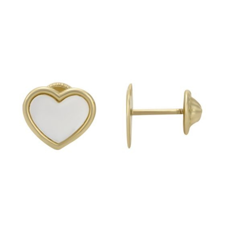 Joyeria Cristal Joyas | Aretes Corazon Con Madre Perla Blanca Oro 14K