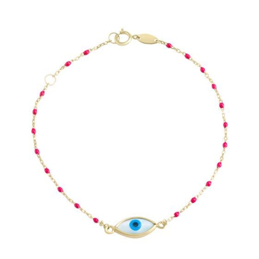 Joyeria Cristal Joyas | Pulsera Ojo Con Bolitas De Esmalte Rojo Oro 14K