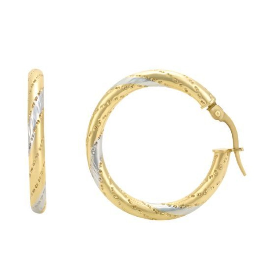 Joyeria Cristal Joyas | Arracadas Tubo Redondo Oro Blanco Y Amarillo 14K - 20 Mm