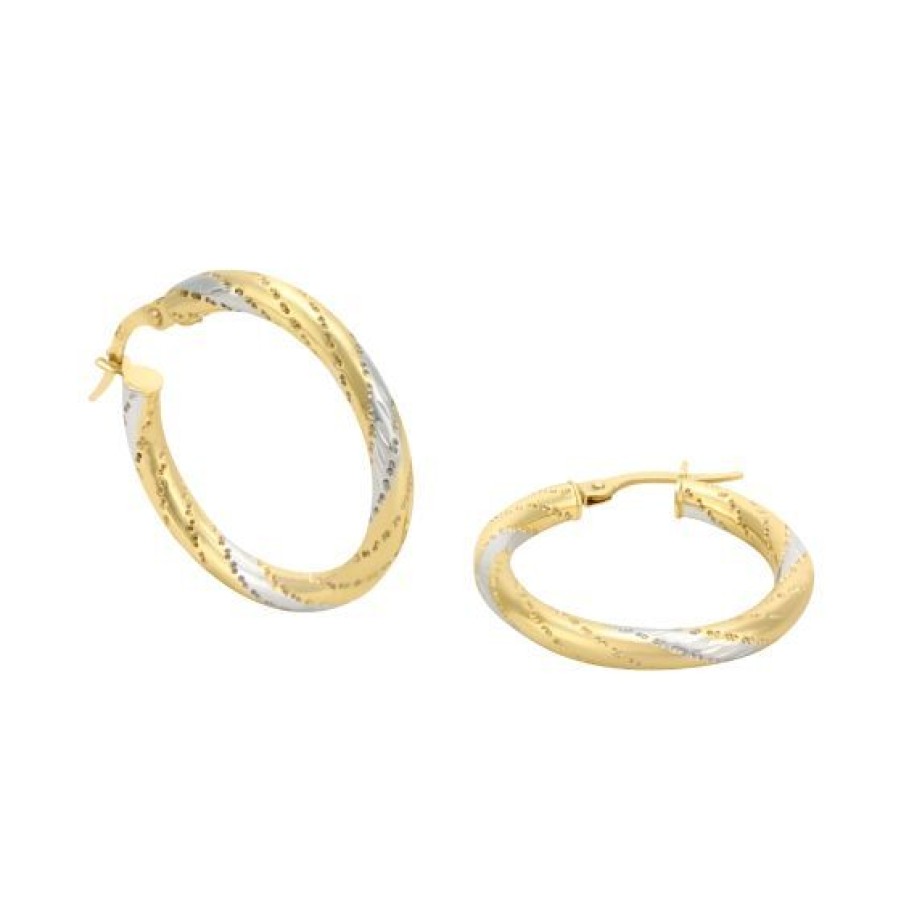 Joyeria Cristal Joyas | Arracadas Tubo Redondo Oro Blanco Y Amarillo 14K - 20 Mm