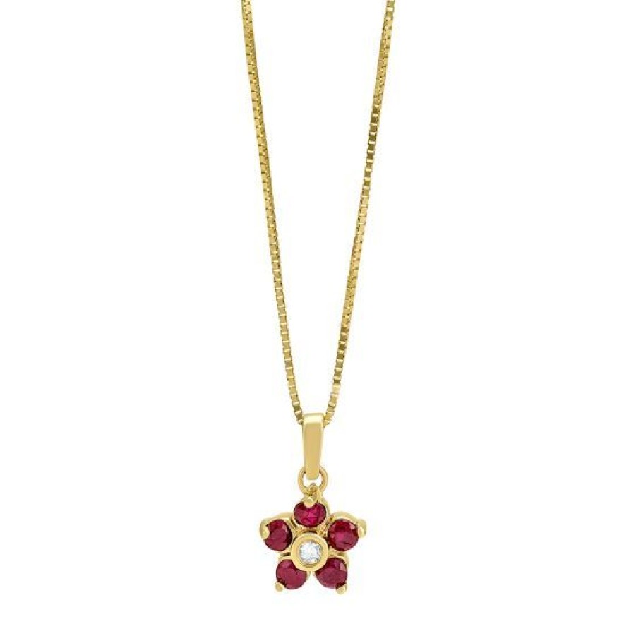 Joyeria Cristal Joyas | Dije Con Cadena Camelia Oro 14K Con 3 Puntos Y 55 Puntos De Rubi