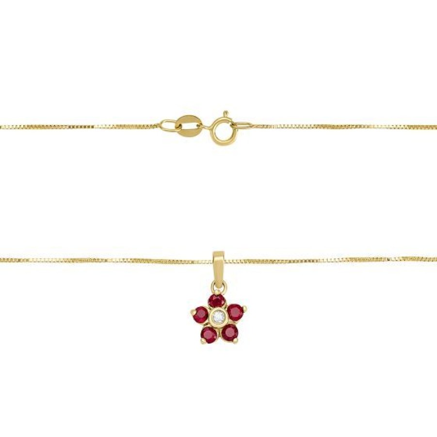 Joyeria Cristal Joyas | Dije Con Cadena Camelia Oro 14K Con 3 Puntos Y 55 Puntos De Rubi