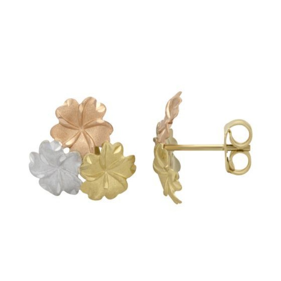 Joyeria Cristal Joyas | Aretes Flores Oro Florentino 14K Mate Texturizado