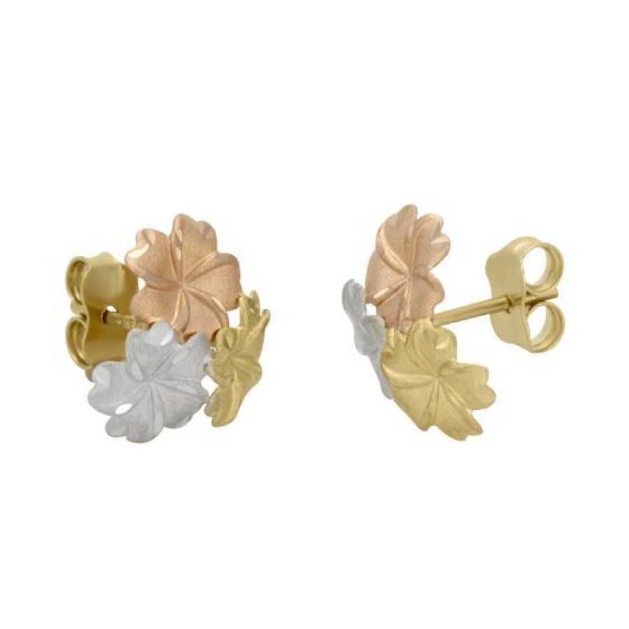 Joyeria Cristal Joyas | Aretes Flores Oro Florentino 14K Mate Texturizado