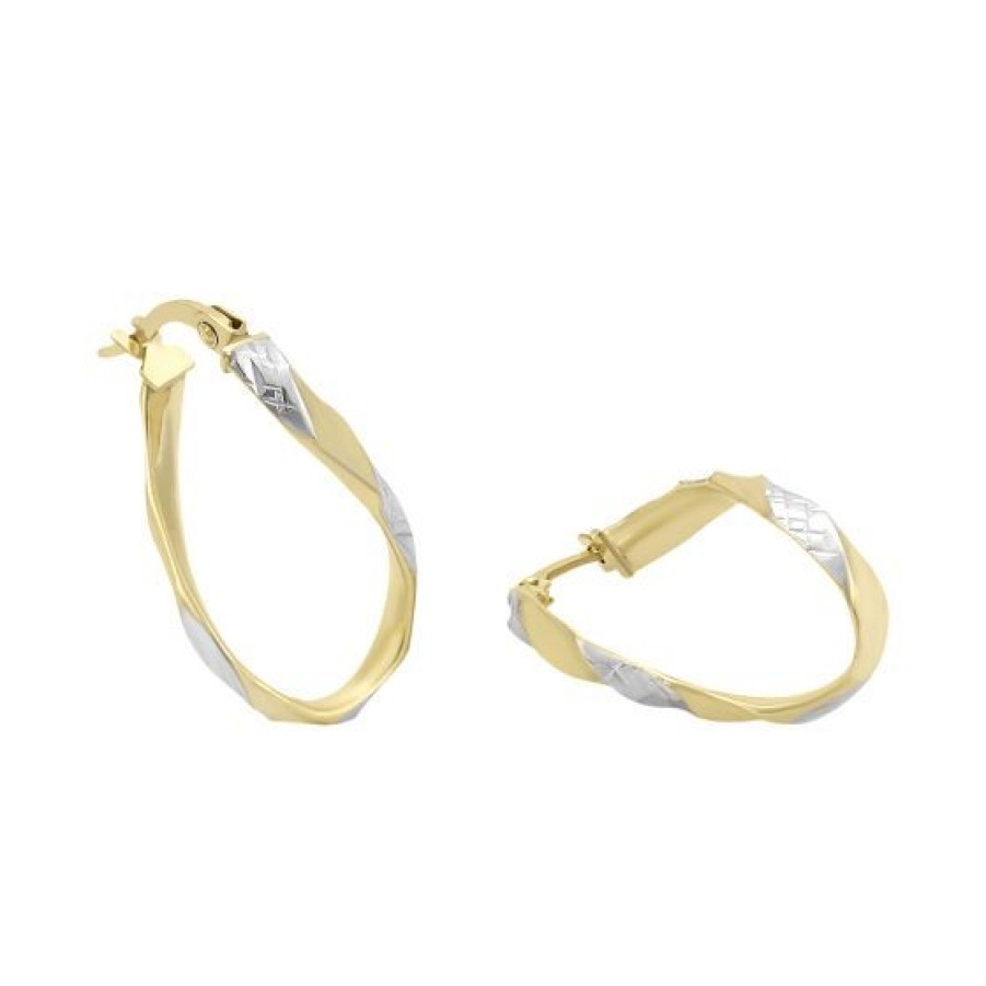 Joyeria Cristal Joyas | Arracadas Tubo Plano Oro Blanco Y Amarillo 14K