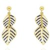 Joyeria Cristal Joyas | Aretes Hojas Oro 14K Esmalte Azul