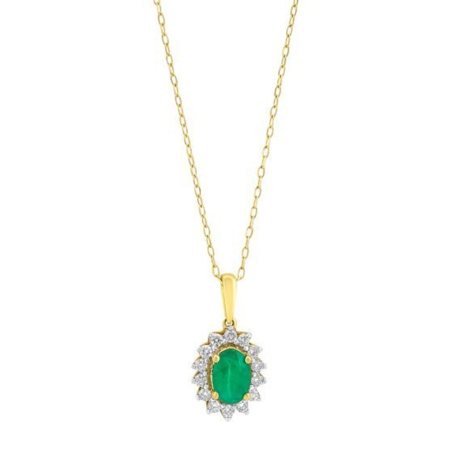 Joyeria Cristal Joyas | Cadena Con Dije Oro 14K Con 25 Puntos De Diamante Y 70 Puntos De Esmeralda