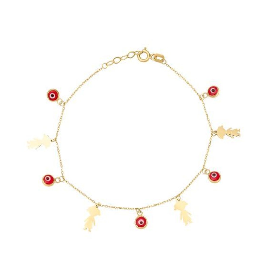 Joyeria Cristal Joyas | Pulsera Con Ojitos Rojos Y Ninas Oro 14K