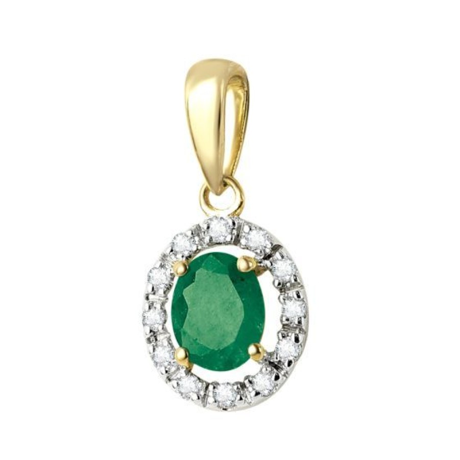 Joyeria Cristal Joyas | Dije Oro 14K Con 6 Puntos De Diamante Y 38 Puntos De Esmeralda