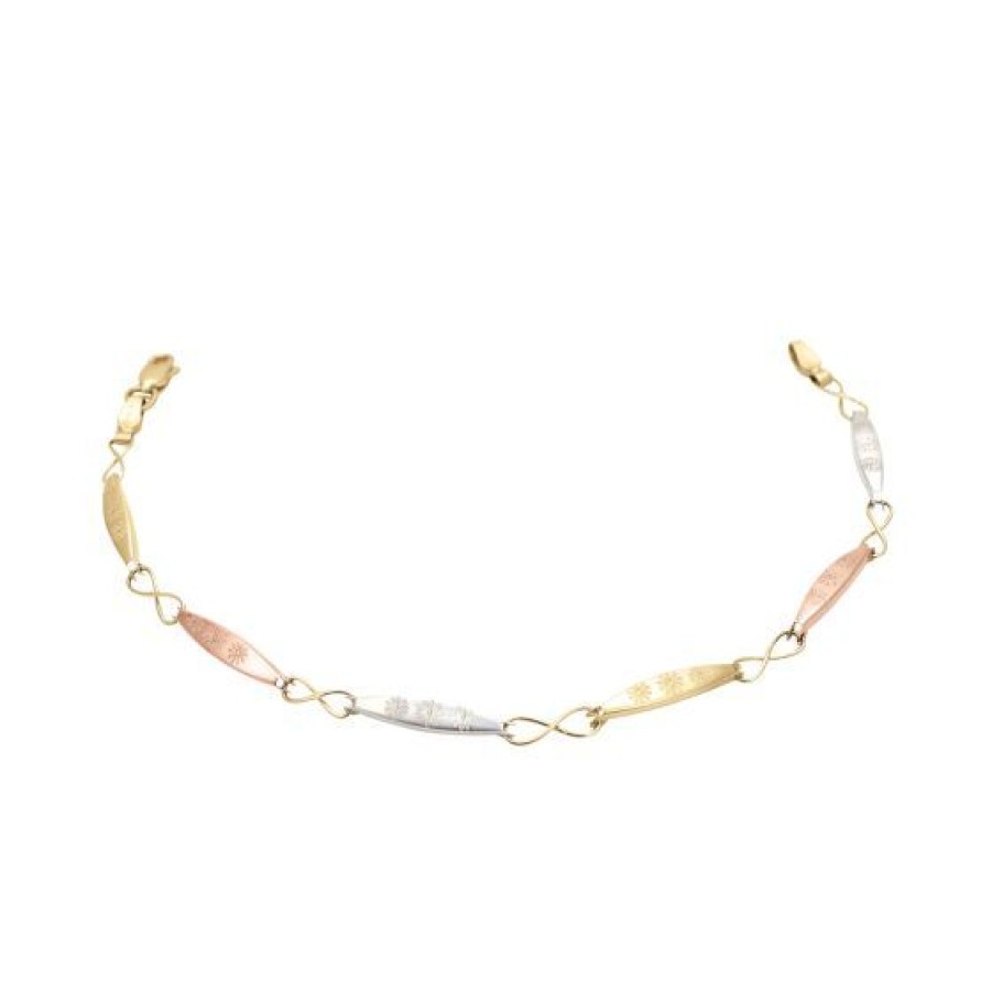 Joyeria Cristal Joyas | Pulsera Flores Oro Amarillo Blanco Y Rosa 14K