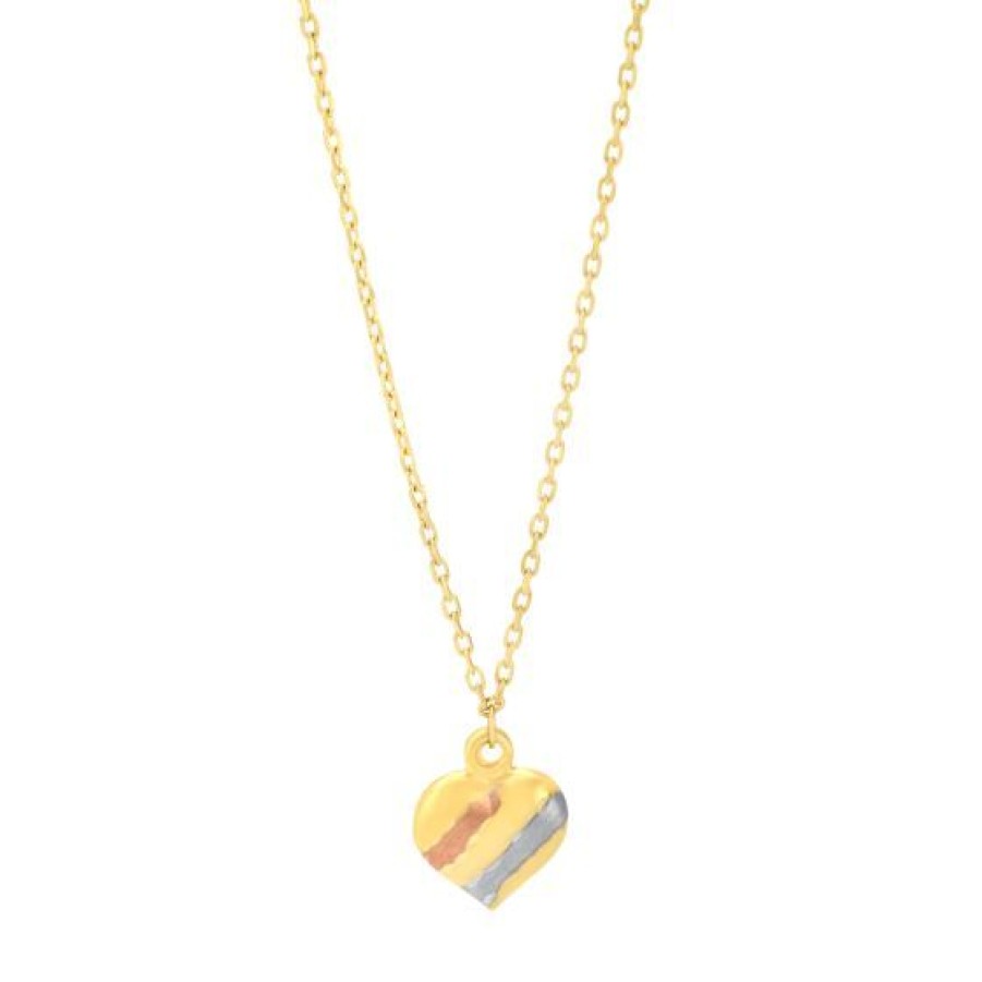 Joyeria Cristal Joyas | Cadena Dije Corazon Oro Blanco, Amarillo Y Rosa 14K