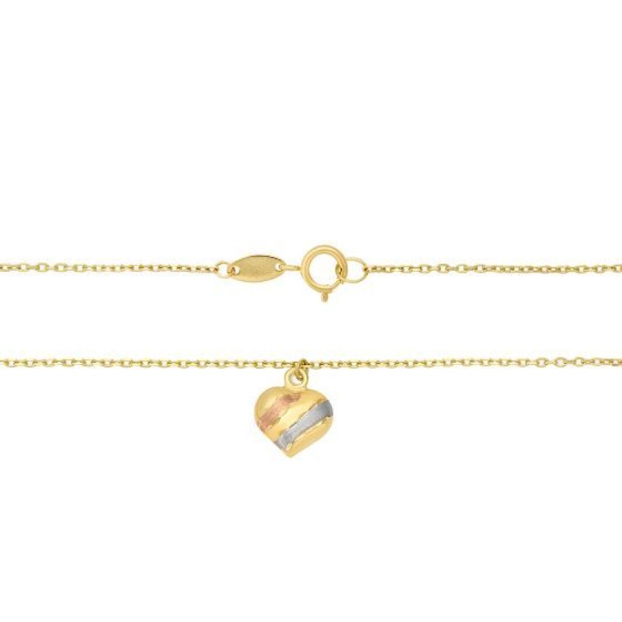 Joyeria Cristal Joyas | Cadena Dije Corazon Oro Blanco, Amarillo Y Rosa 14K