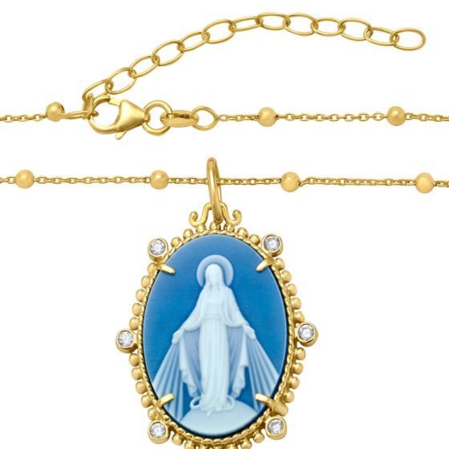 Joyeria Cristal Joyas | Medalla Emperatriz Virgen Milagrosa Con Cadena Plata .925 Chapa De Oro 18K